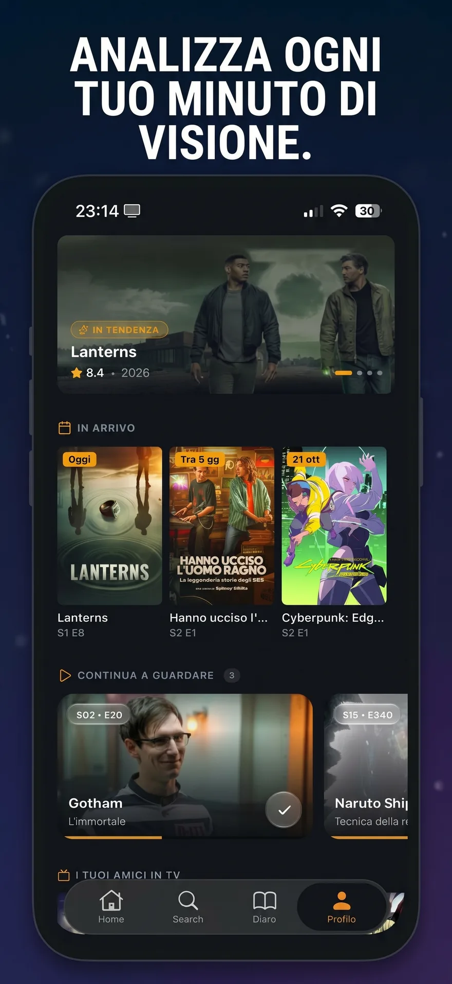 Tvboxd: home con episodi in arrivo e serie da continuare